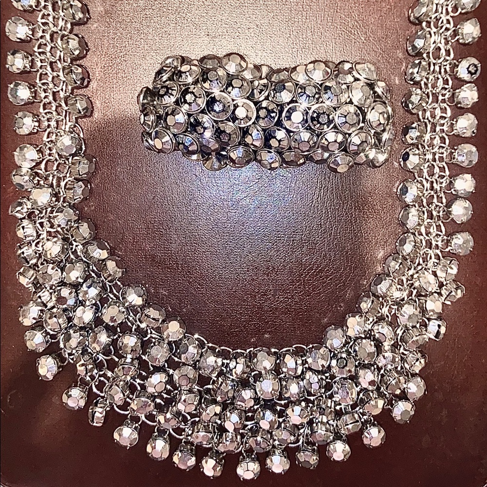 Holiday Party Chunky Silver Necklace Bracelet Set